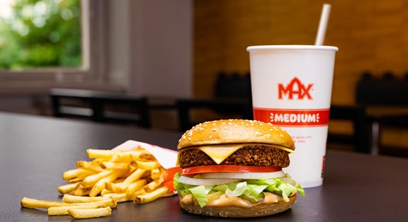 Real Green burger, fries and a drink